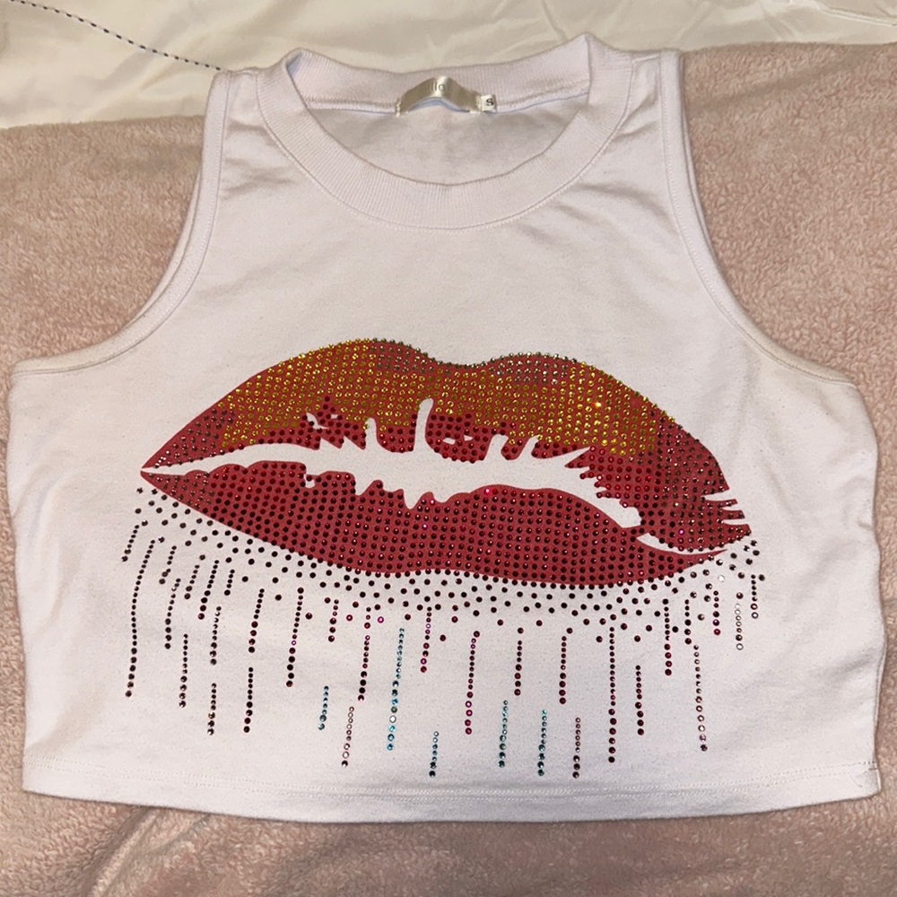 White rhinestone crop top
